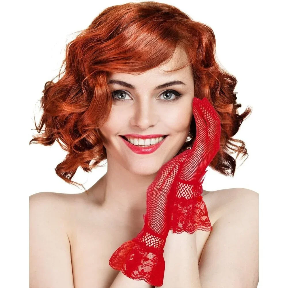 Women's Elegant Wine Red Short Bow Style Lace Gloves Dinner Wedding Party Prom